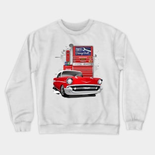 1957 Red and White Garage Built Chevy Bel Air Crewneck Sweatshirt